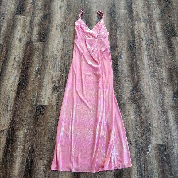 Retrofete Yesi Dress in Flamingo Pink Medium NWT Metallic Maxi Spaghetti Straps - Picture 3 of 14